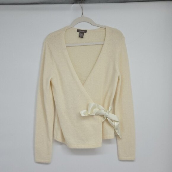 Kenar Ivory Cream Wrap Sweater with Bow Rabbit Hair Wool Blend Size Medium - Picture 1 of 8